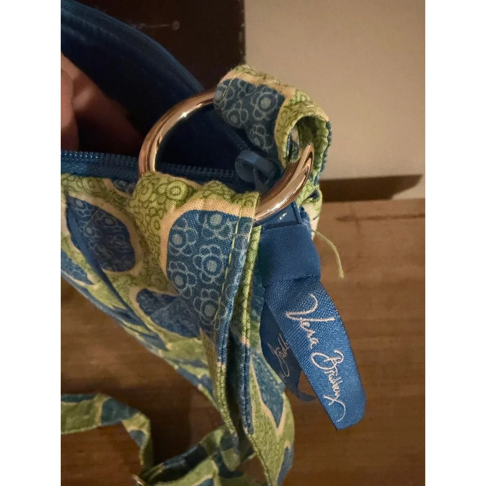 Vera Bradley Hipster Crossbody Bag Green Blue Geometric Floral Quilted Cotton